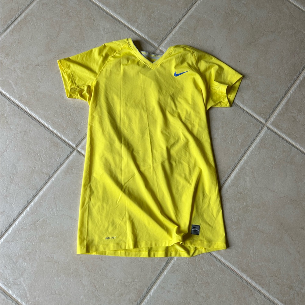 Yellow Nike pro dri fit shirt